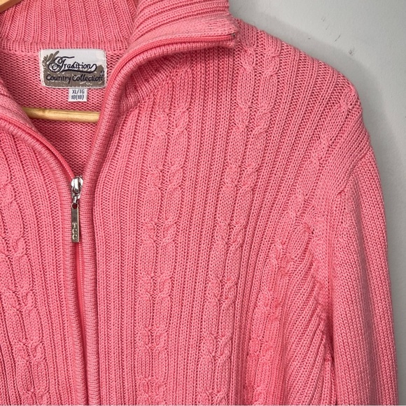 Vintage Tradition Country Collection Pink Cable Knit Full Zip Sweater Size XL - Picture 5 of 11